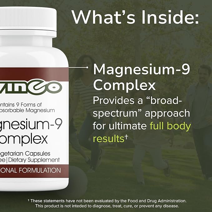 Vinco Inc – Magnesium-9 Complex Advanced Muscle Support Daily Supplement | (60 Capsules) | 9 Bioavailable Forms of Magnesium | Supports Bone Strength &amp Nervous System Health | Gluten Free &amp Ve