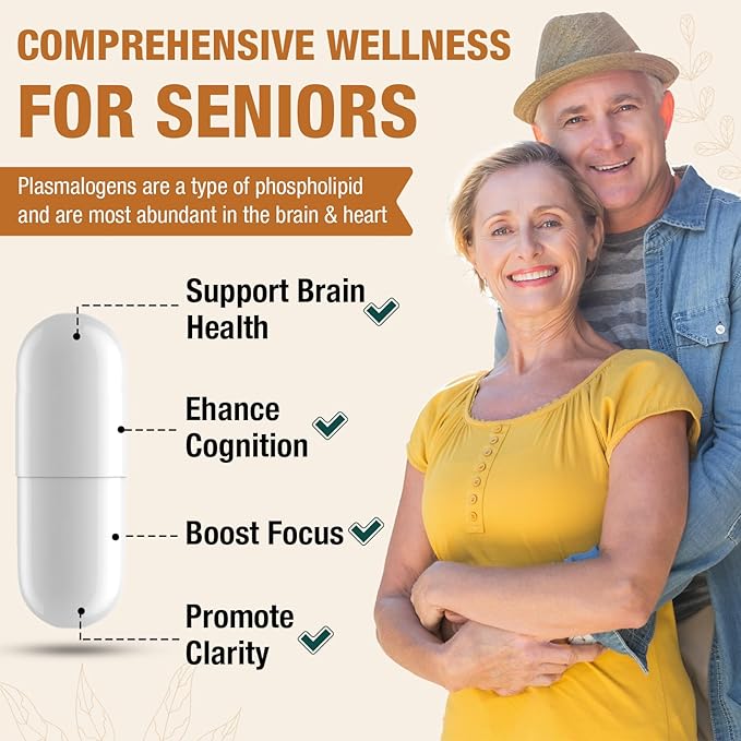 Liposomal Brain Supplements for Memory and Focus - Plasmalogen with Curcumin &amp Vitamin E for Better Absorption- Suitable for SeniorsAdult Men &amp Women Cognitive HealthHigh Potency 60 Servings