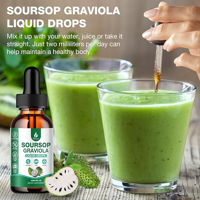 Soursop Bitters Liquid - 7 in 1 Soursop Graviola Liquid Drop Leaf Extract 4 Fl Oz (120ml) with Organic Sea Moss for Cell Support &amp Regeneration Liver Immune Boost Antioxidant (2 Pack)