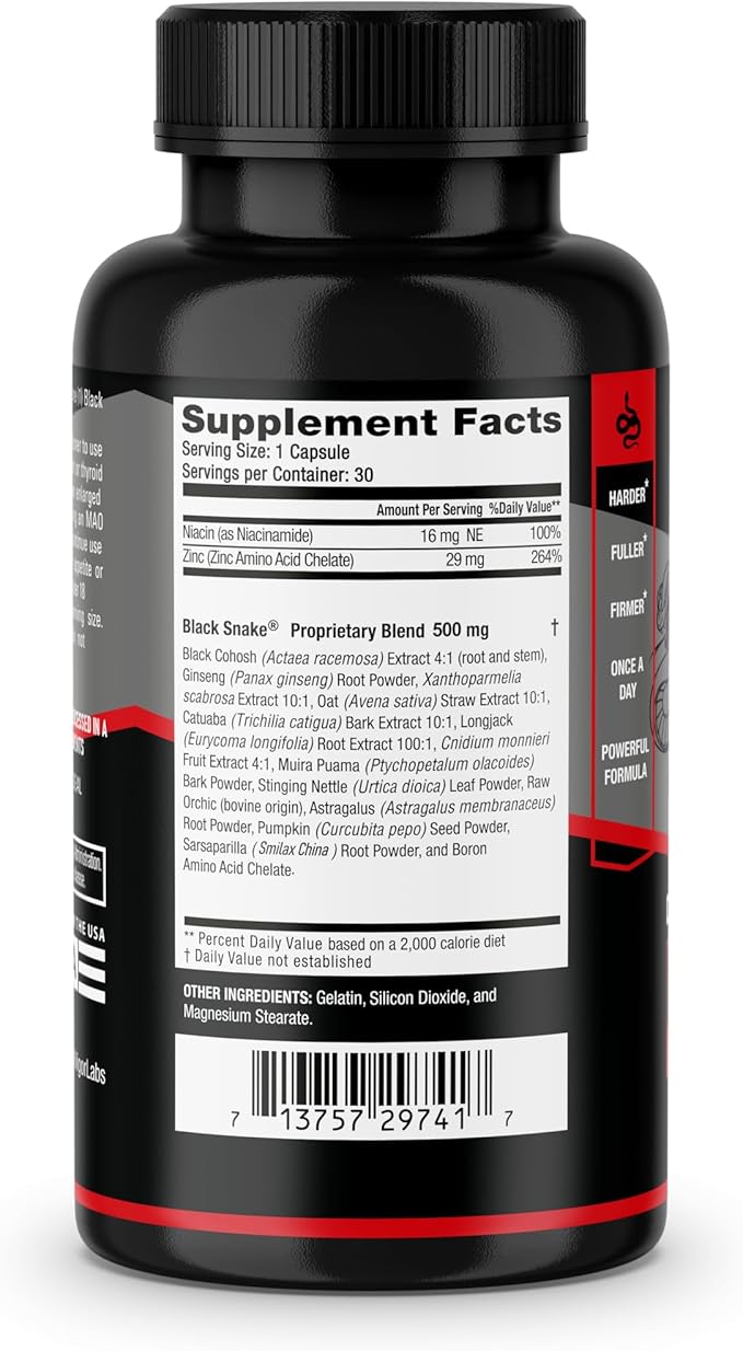 Black Snake by VIGOR LABS - Male Enhancement Capsules (30 Capsules) Boosts Blood Flow Size and Hardness. Powerful Proprietary Blend of Natural Ingredients. Made in The USA