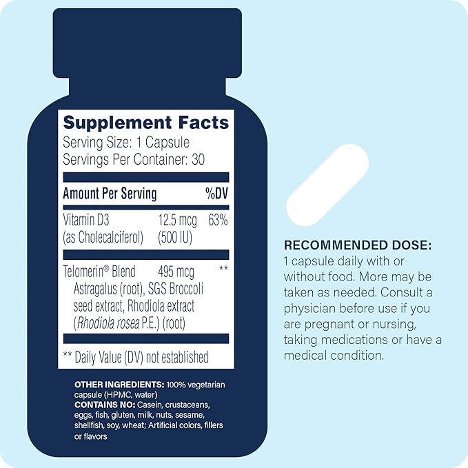Enzyme Science Telomere Pro | Supports Cellular Health Energy Production and Healthy Aging | Formulated with Vitamin D3 Rhodiola and Astragalus | Natural Telomerase Supplement 30 Servings