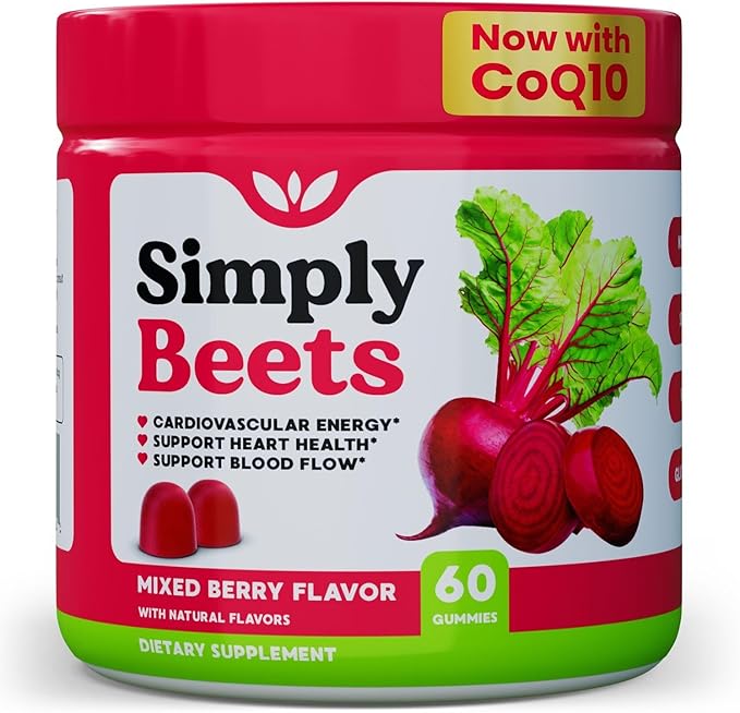 Beet Gummies with CoQ10-Nitric Oxide &amp Energy Support-Non-GMO Beetroot Powder &amp Grape Seed Extract- Natural Mixed Berry Flavor-60 Count