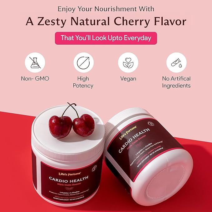 Life's Fortune 5000mg L- Arginine Supplement Powder &amp 1000mg L-Citrulline High Potency Nitric Oxide Health Booster Endurance Workout Performance Natural Cherry Flavor (20 Servings)