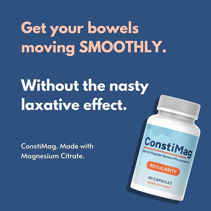 ConstiMag - Magnesium Citrate for Constipation Relief - 90 Capsules - Gentle &amp Smooth Stool Softening for Men &amp Woman - Best Magnesium for Constipation