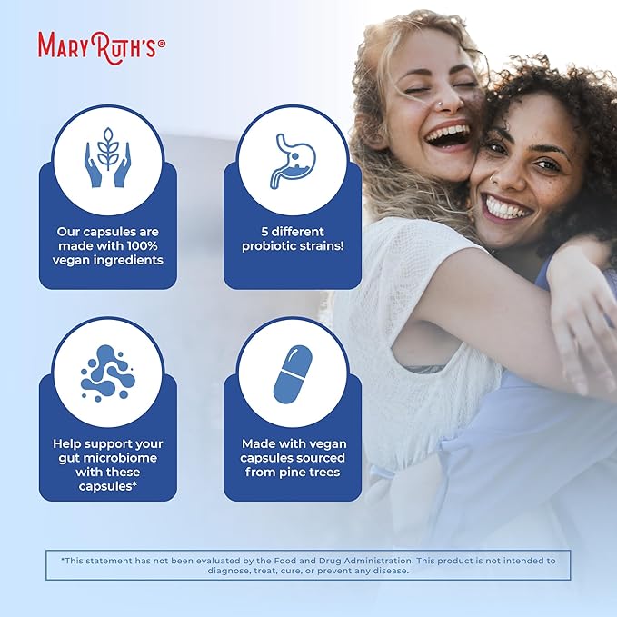 MARYRUTH'S Complete Gut Health+ Capsules | 5 Probiotic Blend | Butyrate | Corebiome® | Vegan Gut Support | Support Gastrointestinal Health &amp Microbiome | 2 Capsules Daily | 30 Servings