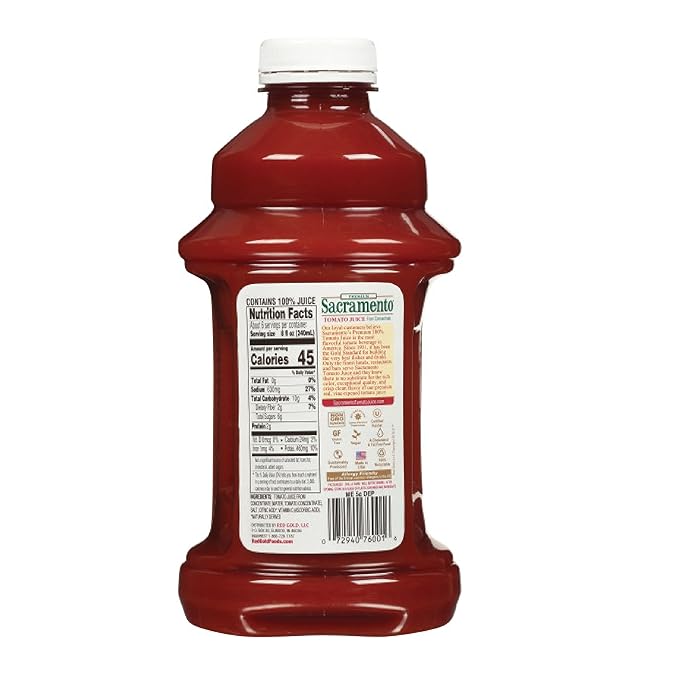 Sacramento Tomato Juice Kosher and Gluten Free No High Fructose Corn Syrup 46 Ounce Bottle 4-Pack