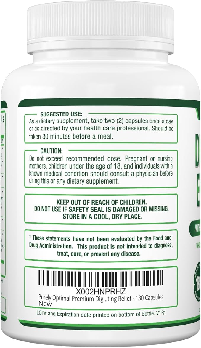 Purely Optimal Digestive Enzymes for Women and Men – Multi-Enzyme Supplement for Bloating Relief Digestion and Heavy Meal Support – with Probiotics and Prebiotics for Gut Health – 180 Capsules