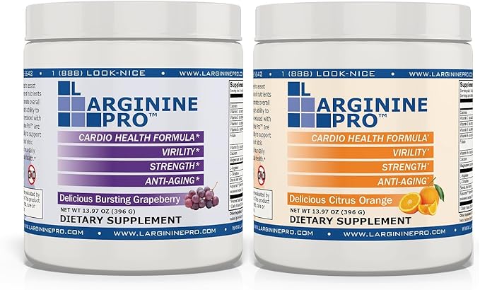 L-ARGININE PRO 2-Pack Orange and Grape | Blood Flow | Pre-Workout Drink | Great Tasting with Vitamins C B6 B12 K &amp More