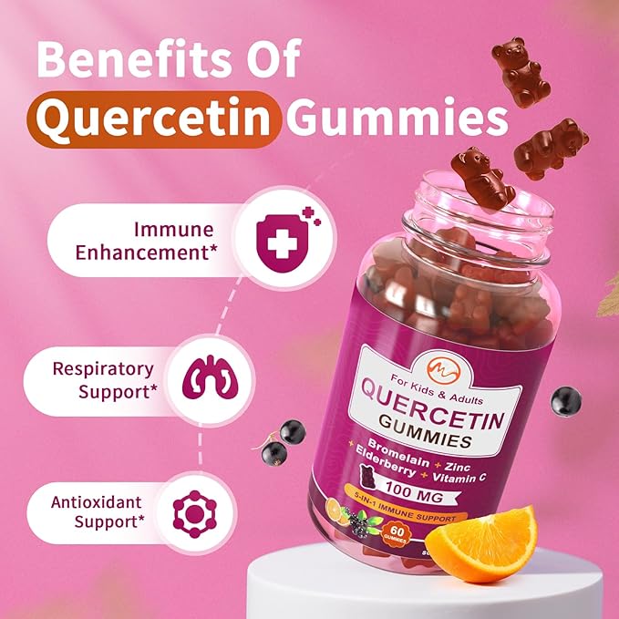 M inch (2 Pack) Quercetin Gummies with Bromelain Elderberry Zinc and Vitamin C - Chewable Quercetin 100mg Supplement for Immunity Allergy Aging Support - Vegan Gummies for Adult &amp Kid