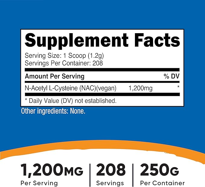 Nutricost N-Acetyl L-Cysteine (NAC) Powder 250 Grams - Vegan NAC Non-GMO Gluten Free