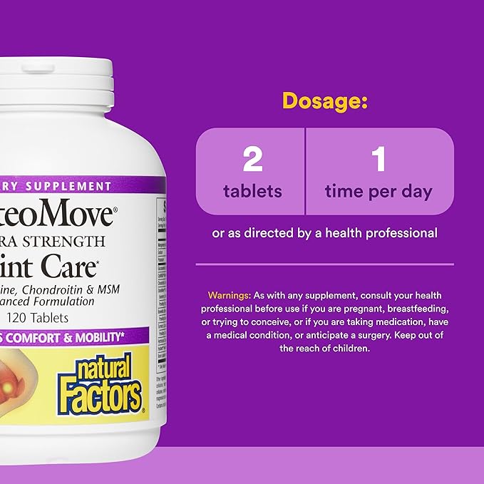 Natural Factors OsteoMove Joint Care Extra Strength Support for Joint and Bone Health Non-GMO 120 tablets (60 servings)