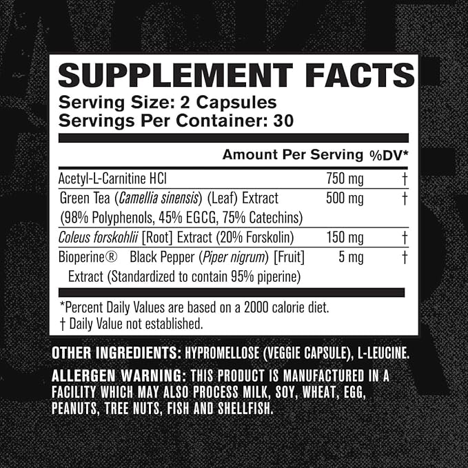 Jacked Factory Lean-XT Caffeine Free Fat Burner - Non Stim Weight Loss Supplement Appetite Suppressant &amp Metabolism Booster | Acetyl L-Carnitine Green Tea Extract Forskolin - 60 Natural Diet Pi