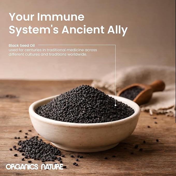 ORGANICS NATURE Black Seed Oil Capsules – 60 Cold Pressed Softgels - Immunity Support Black Cumin Seed Oil High Thymoquinone Non-GMO &amp Vegan Nigella Sativa Omega 3 6 9 1000MG Per Serving