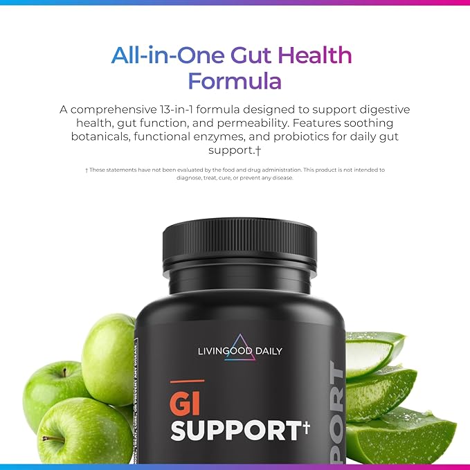 Livingood Daily Gut Cleanse Detox Supplement 13-in-1 GI Support with L Glutamine Aloe Vera Digestive Enzymes Probiotics &amp MSM Vegetarian Capsules Gluten Free Non GMO Allergen Free 120 Cou