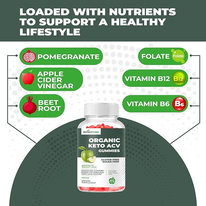 Organic Keto ACV Gummies Advanced Weight Loss - Gluten &amp Sugar Free Belly Fat Burner Apple Cider Vinegar Diet Supplement for Women Men (1000MG)