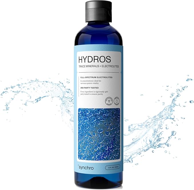 Synchro - Hydros Trace Mineral Drops with Electrolytes Mineral-Rich Water Drop for Electrolyte Water Hydrating Electrolyte Drops for Nervous System Support Mineral Drops for Drinking Water 8 fl oz