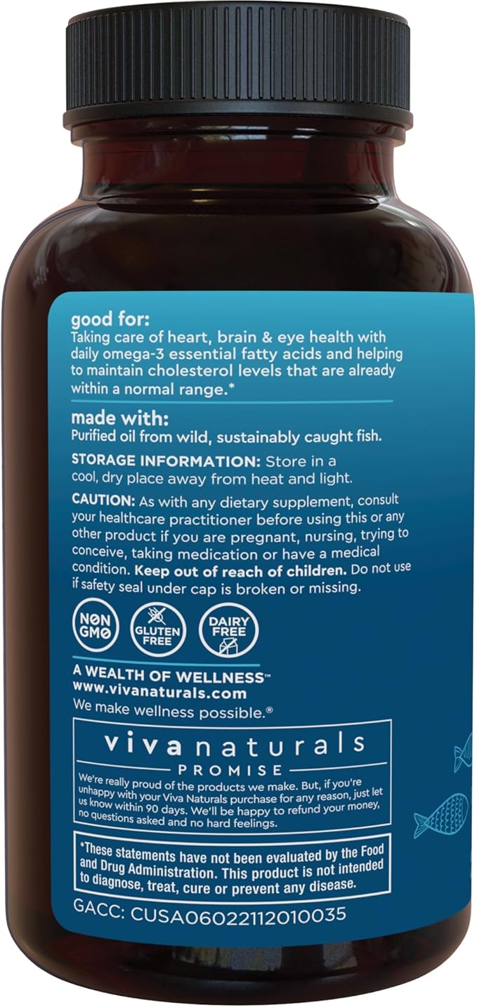 Viva Naturals Omega 3 Fish Oil Supplement for Women and Men - 2500 mg Triple Strength Fish Oil Pills with Re-Esterified Omega 3 Fatty Acids Including EPA DHA DPA - 240 Pescatarian-Friendly Softgels