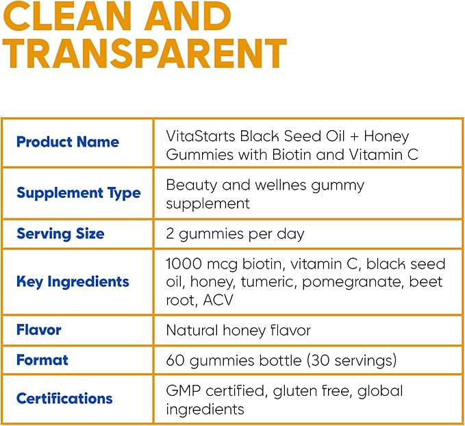 Black Seed Oil &amp Honey Gummies - with Black Cumin Seed Oil Vitamin C Turmeric &amp Biotin - Immune Support Supplement for Joint Gut &amp Skin Health 60 Gummies