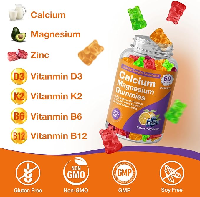 Calcium Citrate with Vitamin D3 K2 1200mg Calcium Gummies with Magnesium Zinc Extra Absorption Calcium Supplements for Women &amp Men Bone Muscle &amp Immune Support Fruit Flavor 120 Chewable G