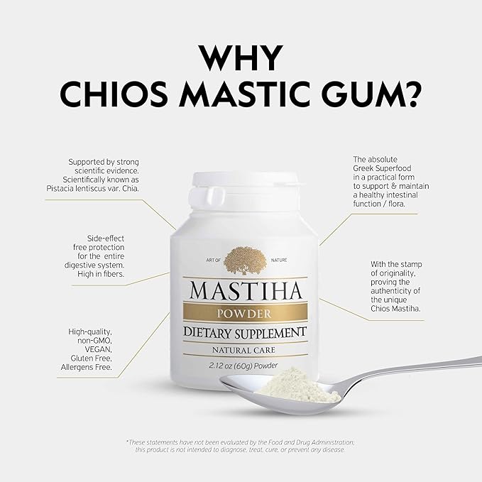 Authentic Chios Mastiha Mastic Gum Powder – 60g Natural Digestive Support Mastic Gum Supplement – Vegan Allergen-Free