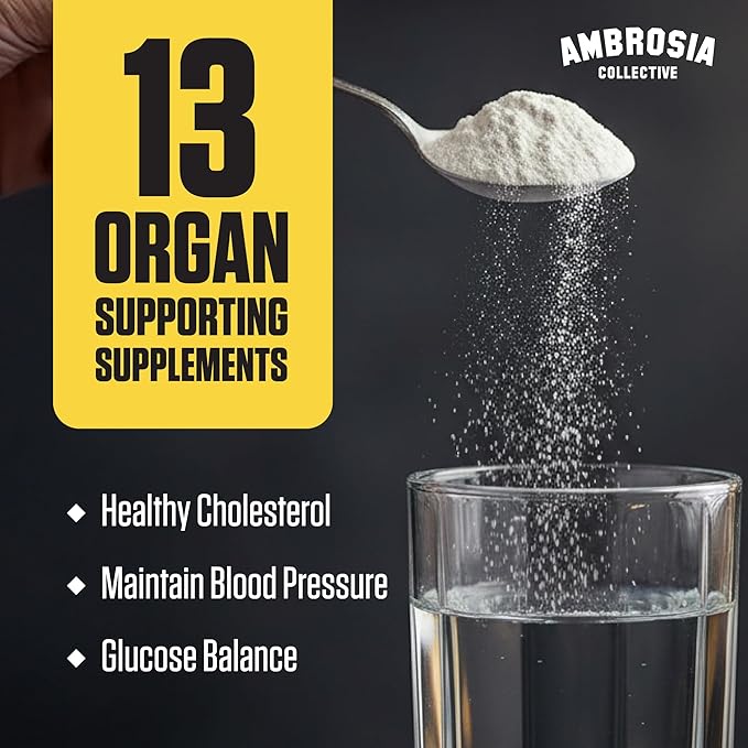 Ambrosia Superfood Organ &amp Cycle Support Powder | Liver &amp Kidney Support with Milk Thistle Red Yeast Rice &amp CoQ10 | 13 Superfood Ingredients | 30 Servings | Strawberry Lychee