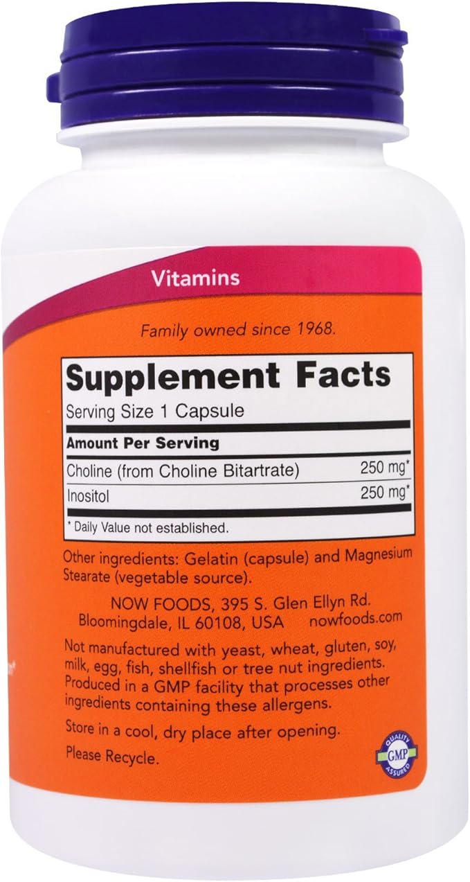 NOW Foods 3 Pack Choline &amp Inositol 500 mg 100 Capsules