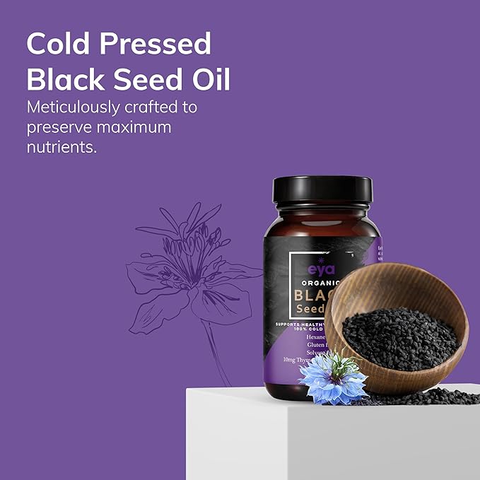 Organic Egyptian Black Cumin Seed Oil (90 Soft Gel Capsules) Cold-Pressed Unrefined Heavy Metal Tested for Purity &amp Quality Support Healthy Gut Bacteria &amp Immune System Vegan