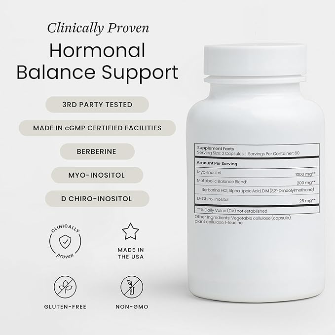 Perelel Hormone Balance Support Myo &amp D Chiro Inositol Womens Inositol Supplement with Berberine Alpha Lipoic Acid &amp Dim to Support Female Health Soy Dairy &amp Gluten Free Non GMO 12