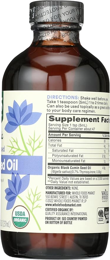 Whole Foods Market Organic Black Seed Oil 8 Fl Oz