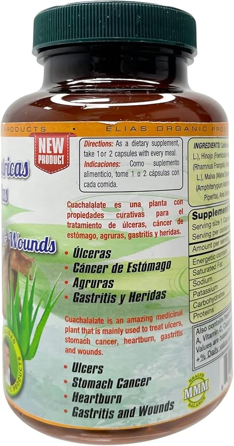 Elias Organic Cuachalalate Ulceras Gastricas y Heridas 500 mg 60 Capsules