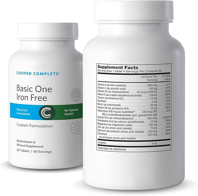 Cooper Complete - Basic One Multivitamin Iron Free - Daily Multivitamin and Mineral Supplement - 60 Tablets per Bottle. Pack of 3