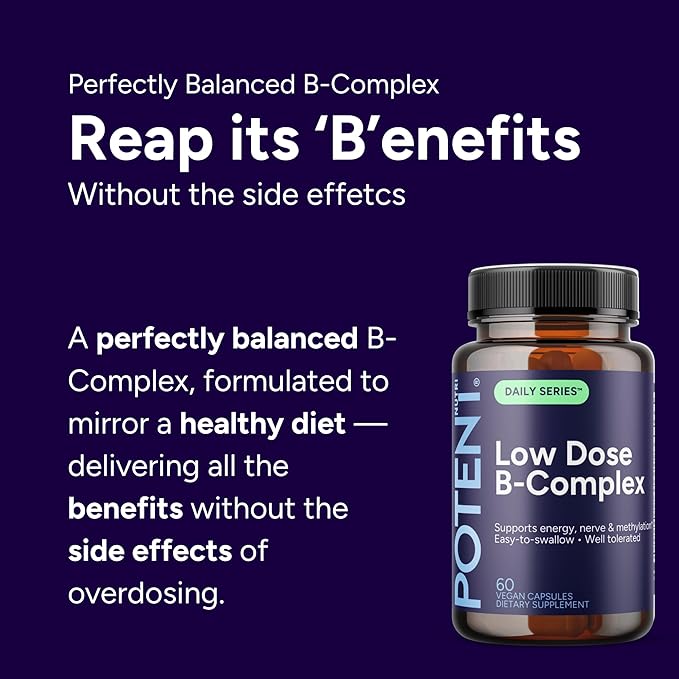 Low Dose B-Complex - 60 Capsules - Complete Daily Support - Well Tolerated Easy to Swallow - Supports Energy &amp Wellness