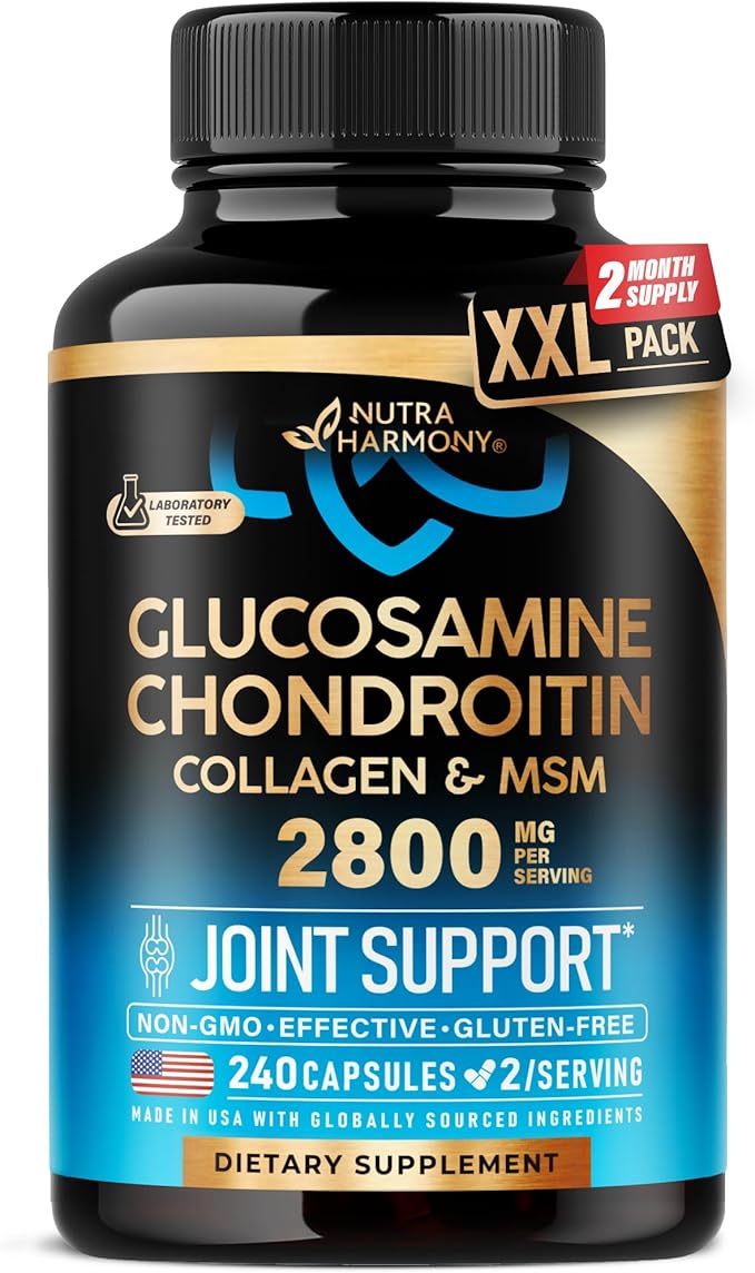 Glucosamine Chondroitin MSM Collagen | HSA | Joint Support Supplement 2800 mg | Made in USA | FSA Approved Product Items | Flexibility Nutritional Vitamins | For Men &amp Women 240 Capsules