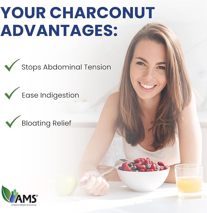 America Medic &amp Science Charconut 260mg (200 Capsules) | Activated Charcoal Supplement for Men &amp Women | Made with Coconut Husk | Promotes Better Stomach and Digestive Health | Gas &amp Bloat