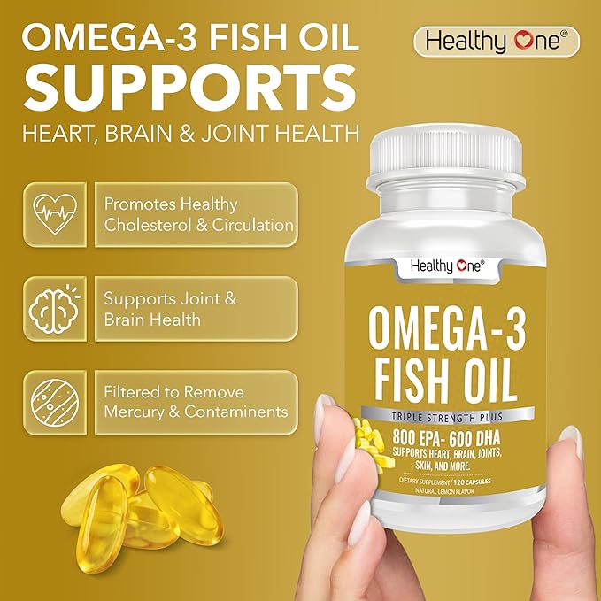 Omega 3 Fish Oil 2000mg - 1400mg EPA &amp DHA Fatty Acids - Cholesterol - LDL HDL - Blood Pressure - Circulation - Heart Health - Triple Distilled No Fillers or Mercury - Real Lemon Flavor - 120 Soft