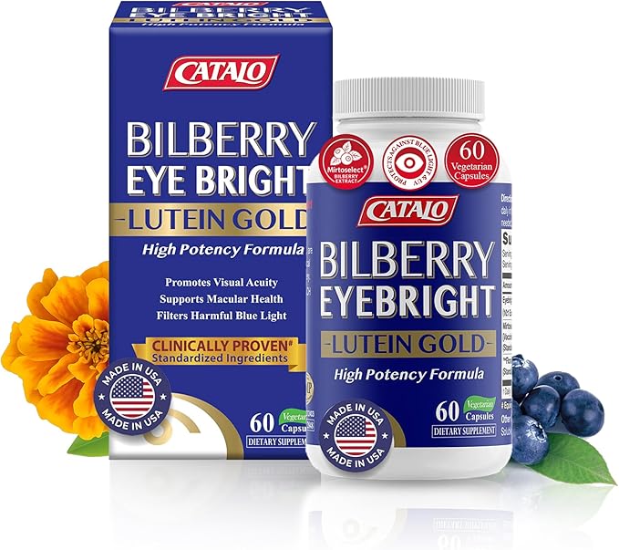 CATALO Bilberry Eyebright Extract Gold - for Fatigue &amp Blurry Vision - Eye Vitamins with Bilberry Lutein and Zeaxanthin Supplements for Eye Clarity -Halal - 60 Capsules