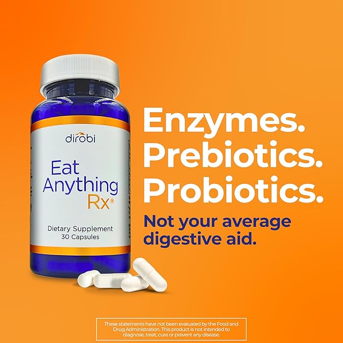 Dirobi Eat Anything Xylose Isomerase Fructose Malabsorption Enzymes FODMAP Supplement Digestive Enzymes for Better Lactose Fat Protein &amp Carbohydrate Digestion Gas &amp Bloating Relief 60 Cap