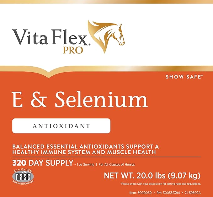 Vita Flex Pro E &amp Selenium Supplement Vitamin E and Selenium Powder for Horses Balanced Antioxidants Equine Vitamin E Supplement Horse Vitamins and Minerals 4 lb 64-Day Supply