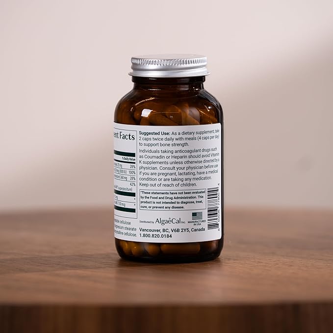 ALGAECAL Organic Red Algae Calcium Supplement for Bone Density &amp Strength Vitamin K2 MK7 (100mg) Vitamin D3 (1600 IU) Magnesium (350mg) &amp Trace Minerals Easy to Swallow 120 Veggie Caps 3