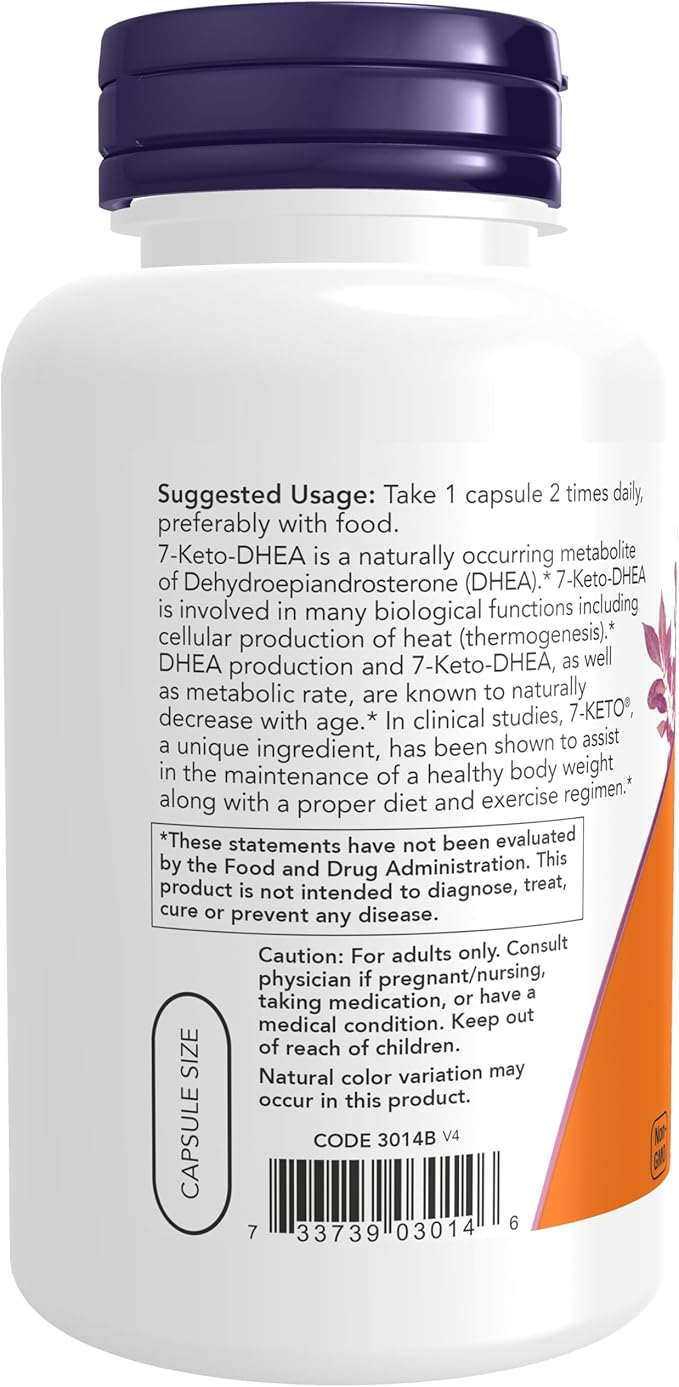 NOW Supplements 7-Keto (DHEA Acetate-7-one) 100 mg Weight Management* 120 Veg Capsules