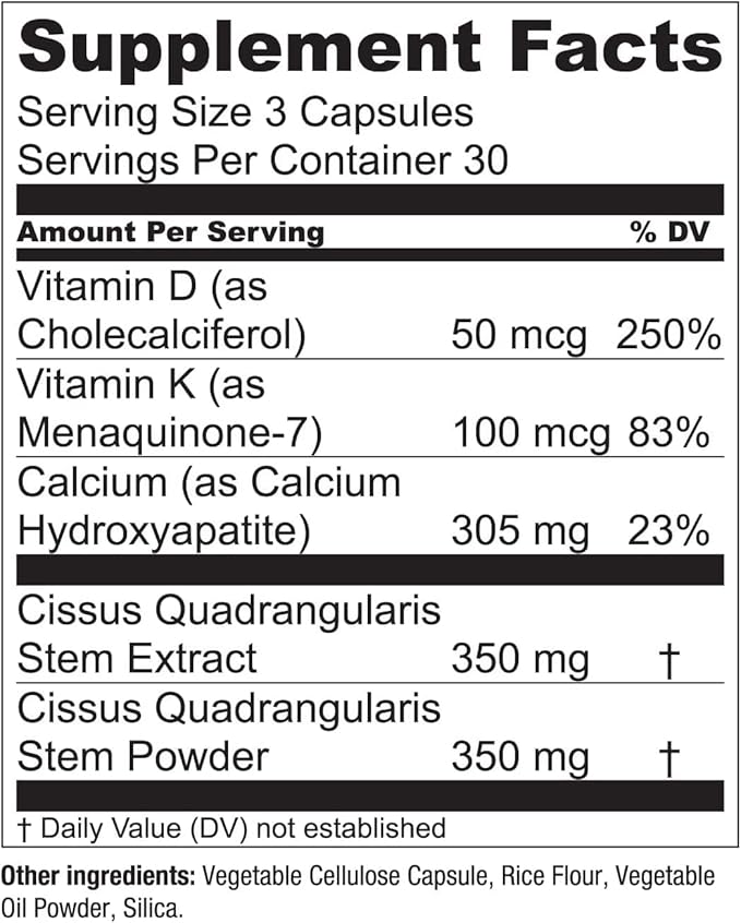 Essential Elements Bone Boost Bone Health Supplement - Bone Support and Calcium Supplement with Vitamin D 3 K2 Cissus Quadrangularis for Bone Strength - 90 Capsules (30 Day Supply)