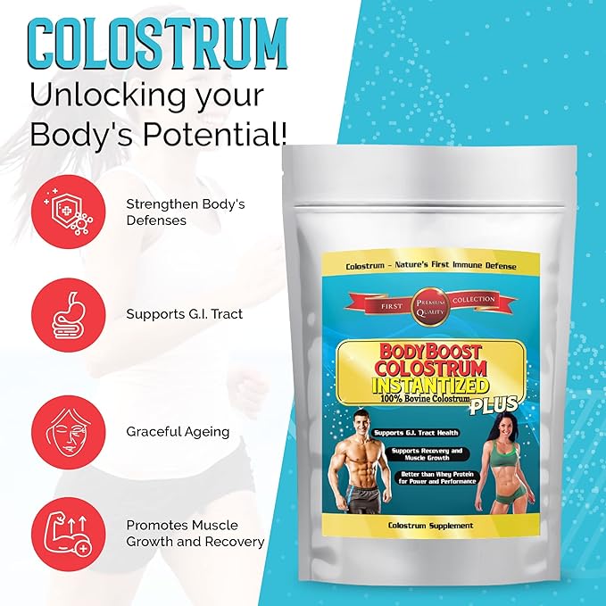 BodyBoost Colostrum Instantized 99.5% Bovine Colostrum Powder Immune Booster Supplement with Immunoglobulin &amp Lactoferrin Grass Fed Colostrum Food for Gut Health Diverse Intake 2 x 16 oz