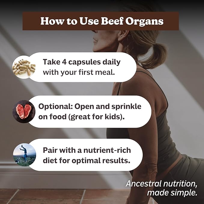 MK Supplements Grass-Fed Beef Organs Capsules | 5 Organs in Nature-Identical Ratios | B12 Copper &amp Heme Iron | Regeneratively Raised | 150 Capsules
