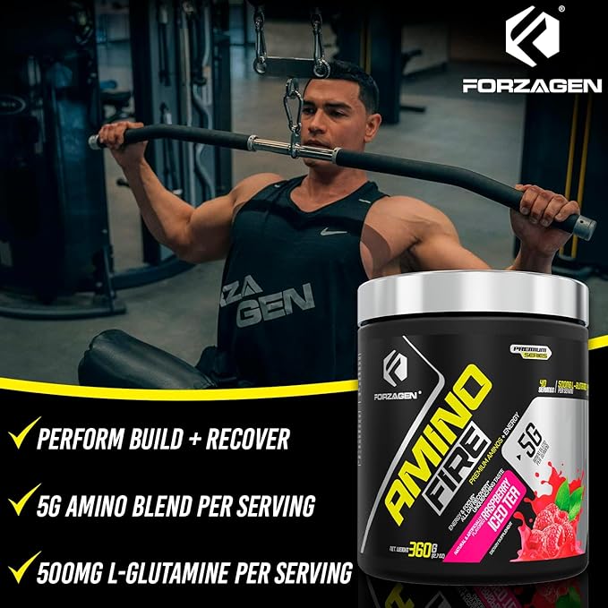 Forzagen Amino Fire | Essential Amino Energy Powder for Pre-Workout | BCAA Energy Boost &amp Muscle Recovery Drink Mix Enhance Focus &amp Concentration Dietary Supplement | Raspberry Ice Tea 40 S