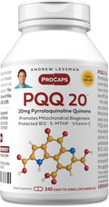 ANDREW LESSMAN PQQ 20mg - 240 Capsules - 20mg Pyrroloquinoline Quinone Natural Protective Compound Supports Vital Organs Heart Brain Liver Immune System. Mitochondrial Biogenesis No Additives
