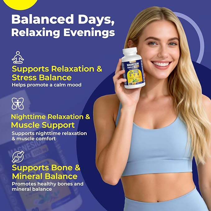 Magnesium Complex for Women &amp Men 1100mg 7-in-1 Magnesium Supplement with Ashwagandha &amp L-Theanine for Calm &amp Sleep Support High Absorption Vegan 120 Capsules