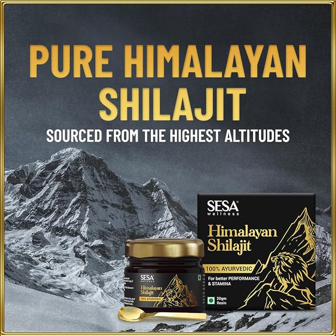 sesa Himalayan Shilajit Resin 100% Ayurvedic 50 Servings of 400mg Helps Boost Strength 85+ Trace Minerals Endurance &amp Immunity 70%+ Fulvic Acid Contains Lab Certificate