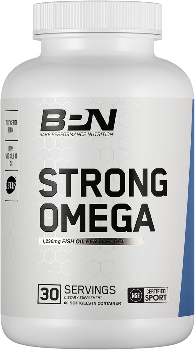 BARE PERFORMANCE NUTRITION BPN Recover Post-Workout Muscle Recovery Drink Mix – Fruit Punch 25 Servings + Strong Omega Fish Oil Soft Gel 30 Servings | Recovery + Heart &amp Brain Health Bundle