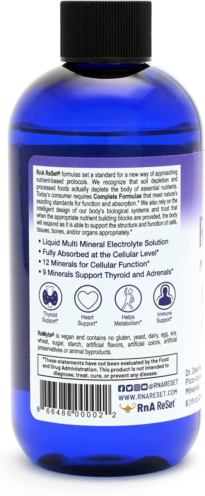 RnA ReSet ReMyte – Electrolyte Mineral Solution with Magnesium Iodine Selenium &amp Zinc 8.1 Fl Oz (2-Pack) NSF Contents Certified