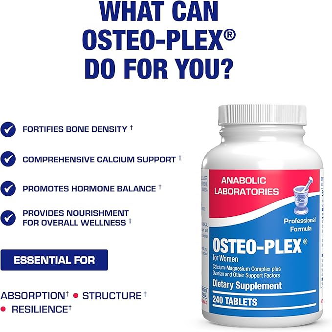 Osteo-Plex Bone Health Supplement for Women - Clinical Formula Bone Strength Supplement with Magnesium Calcium Vitamin D3 &amp Trace Minerals Complex - Easy to Swallow Gentle Tablets - 240 Count